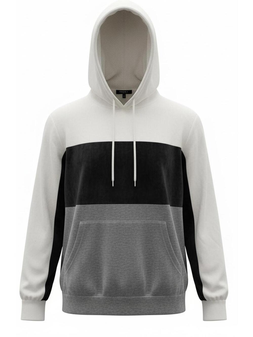 Colorblock Hoodie with White, Black, and Gray Panels